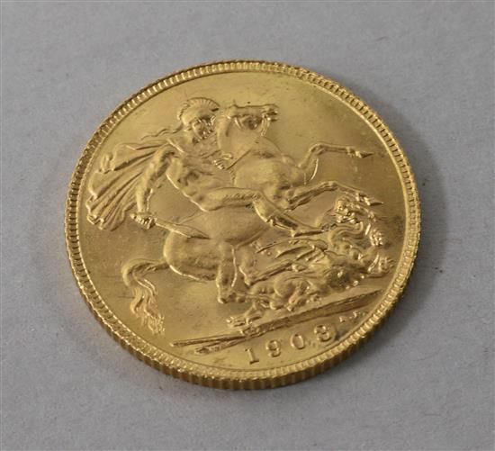 An Edward VII gold sovereign 1908, slight edge wear otherwise EF